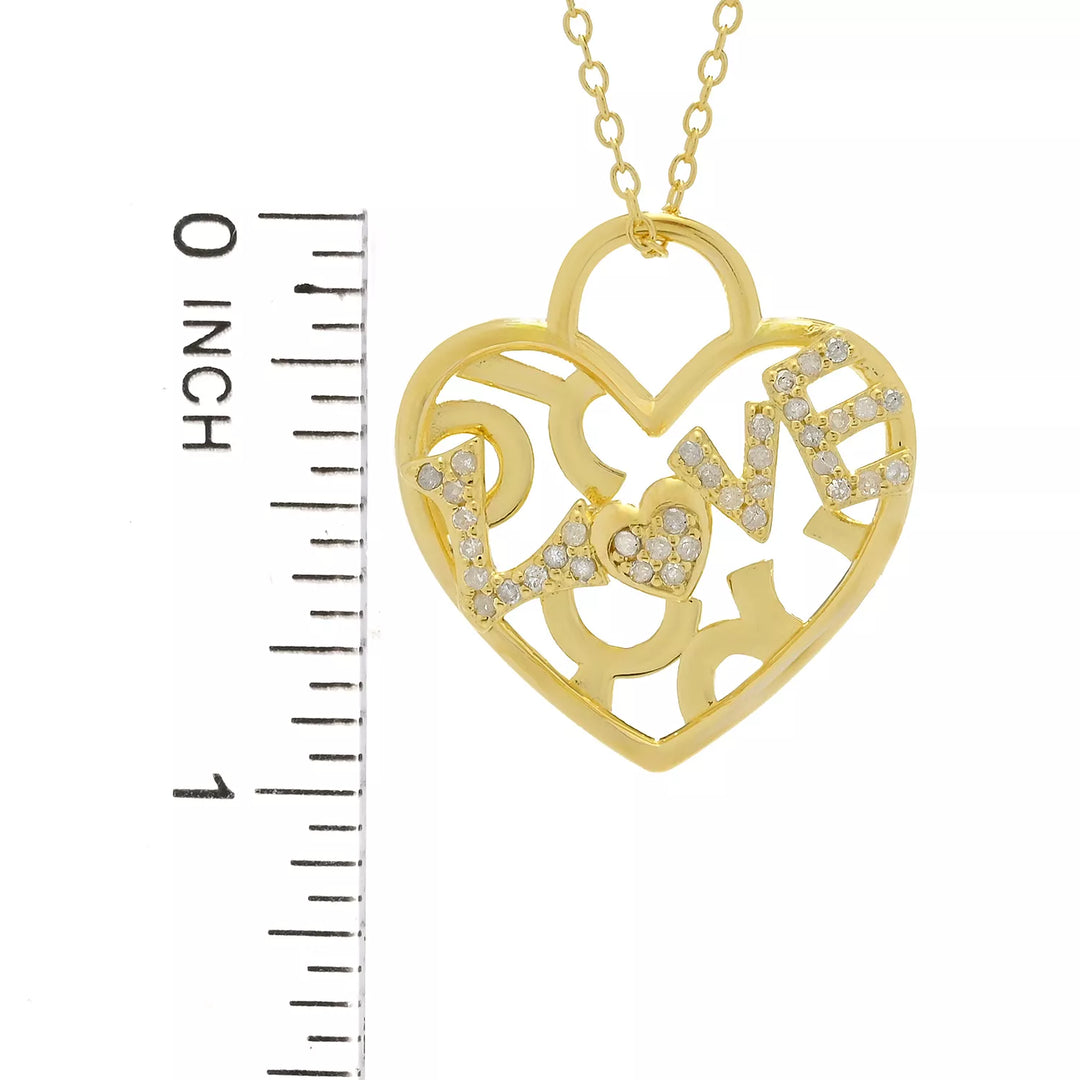 0.25 Cts White Diamond Heart Pendant in 18K Gold Plated 925 Sterling Silver