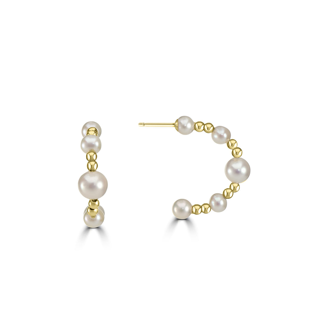 Pearl Beaded Hoop Earring in 18K YG