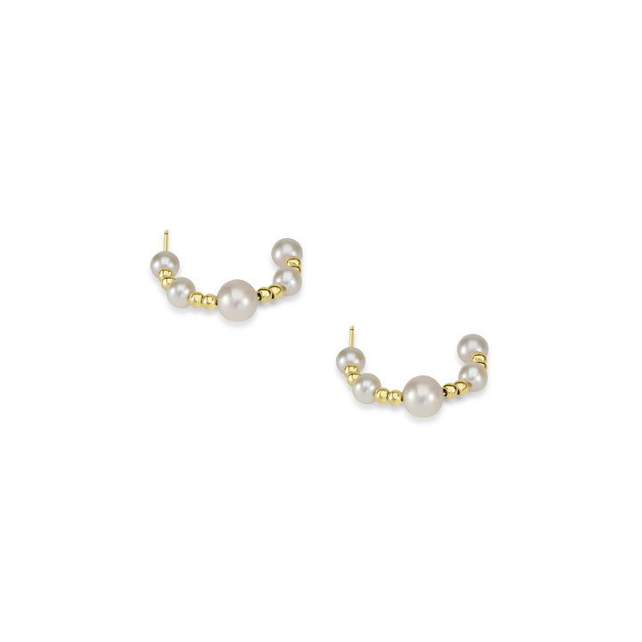 Pearl Beaded Hoop Earring in 18K YG