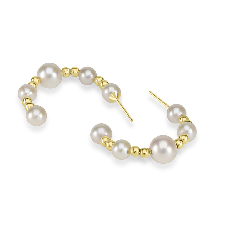 Pearl Beaded Hoop Earring in 18K YG