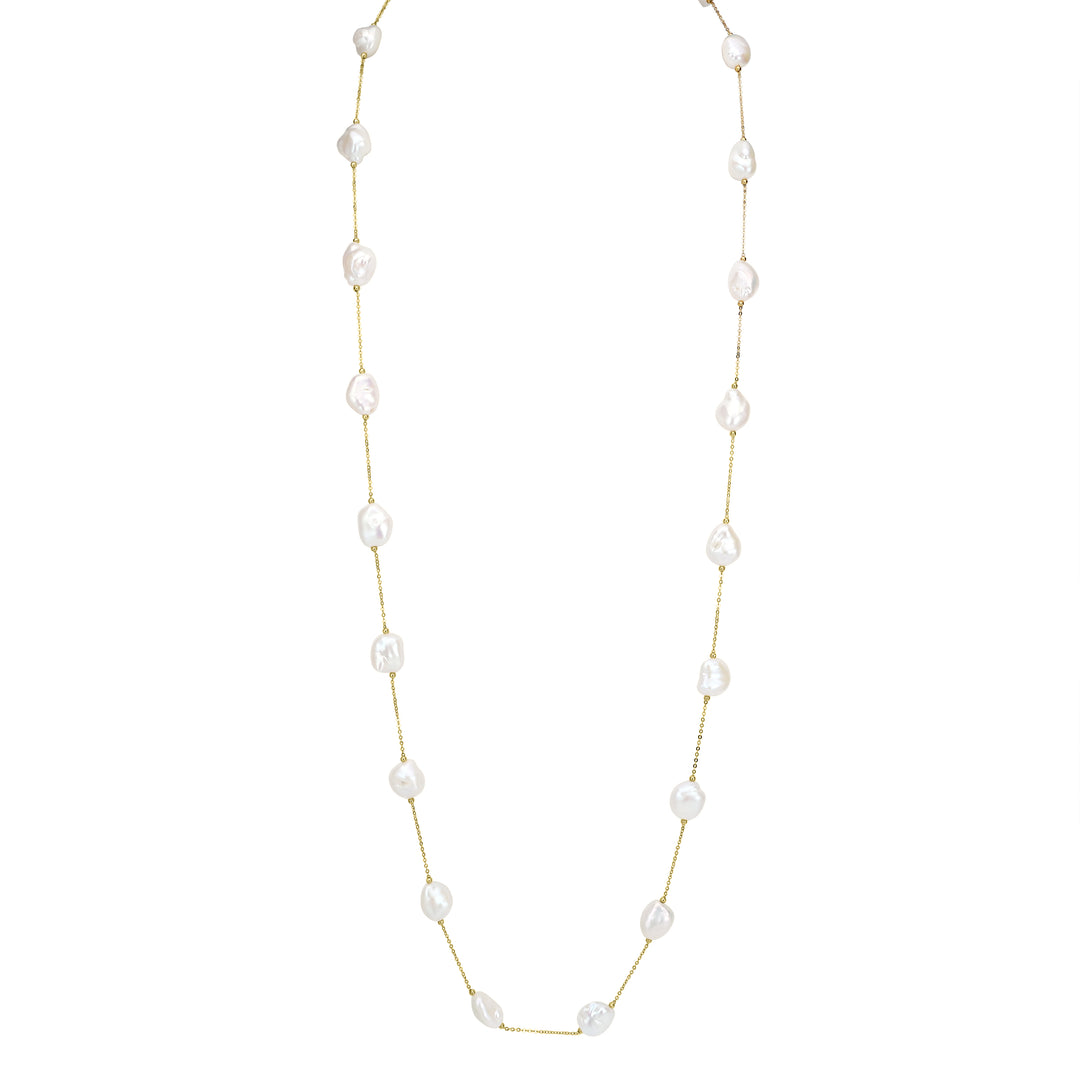 Pearl Beaded Station Necklace in 18K YG