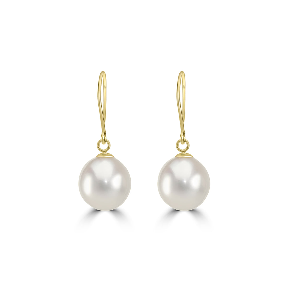 Golden Oasis - Classic Bridal Drop Pearl Earrings in 18K Yellow Gold Hooks