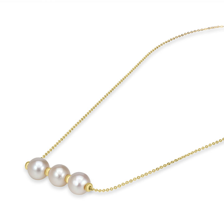 Pearl Beaded 3 Stone Necklace in 18K YG