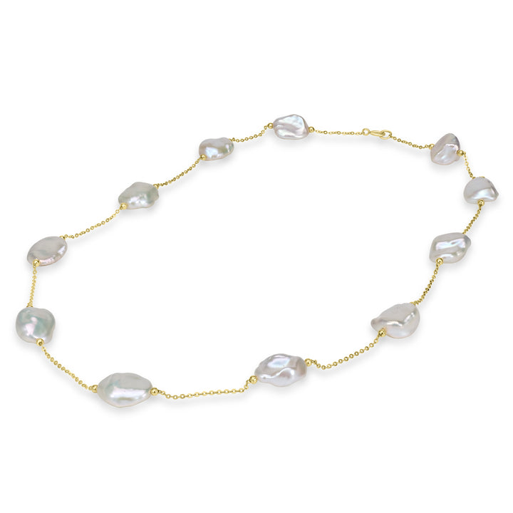Pearl Beaded Station Necklace in 18K YG