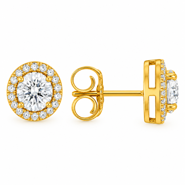 3.60 DEW Round Shape Moissanite Earring and Pendant Set in 925 Yellow Gold Plated
