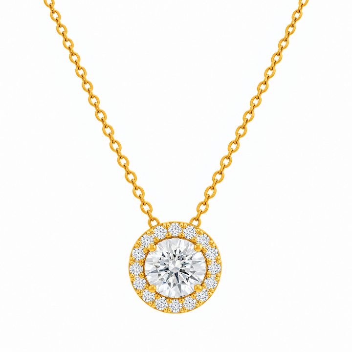 3.60 DEW Round Shape Moissanite Earring and Pendant Set in 925 Yellow Gold Plated
