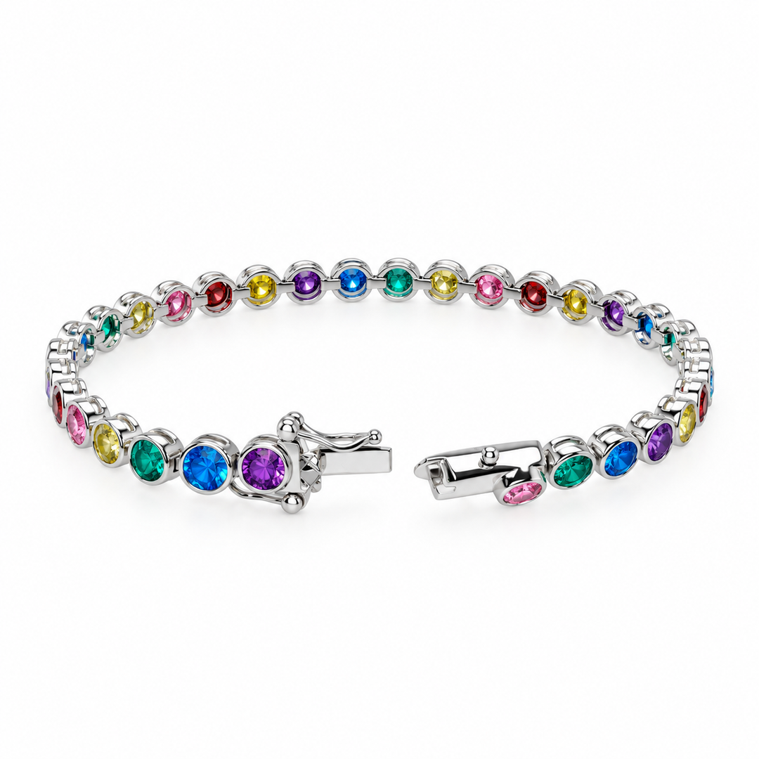 8.32 DEW Multi Color Moissanite Tennis Bracelet in 925 Platinum Plated