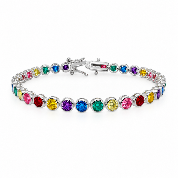 8.32 DEW Multi Color Moissanite Tennis Bracelet in 925 Platinum Plated