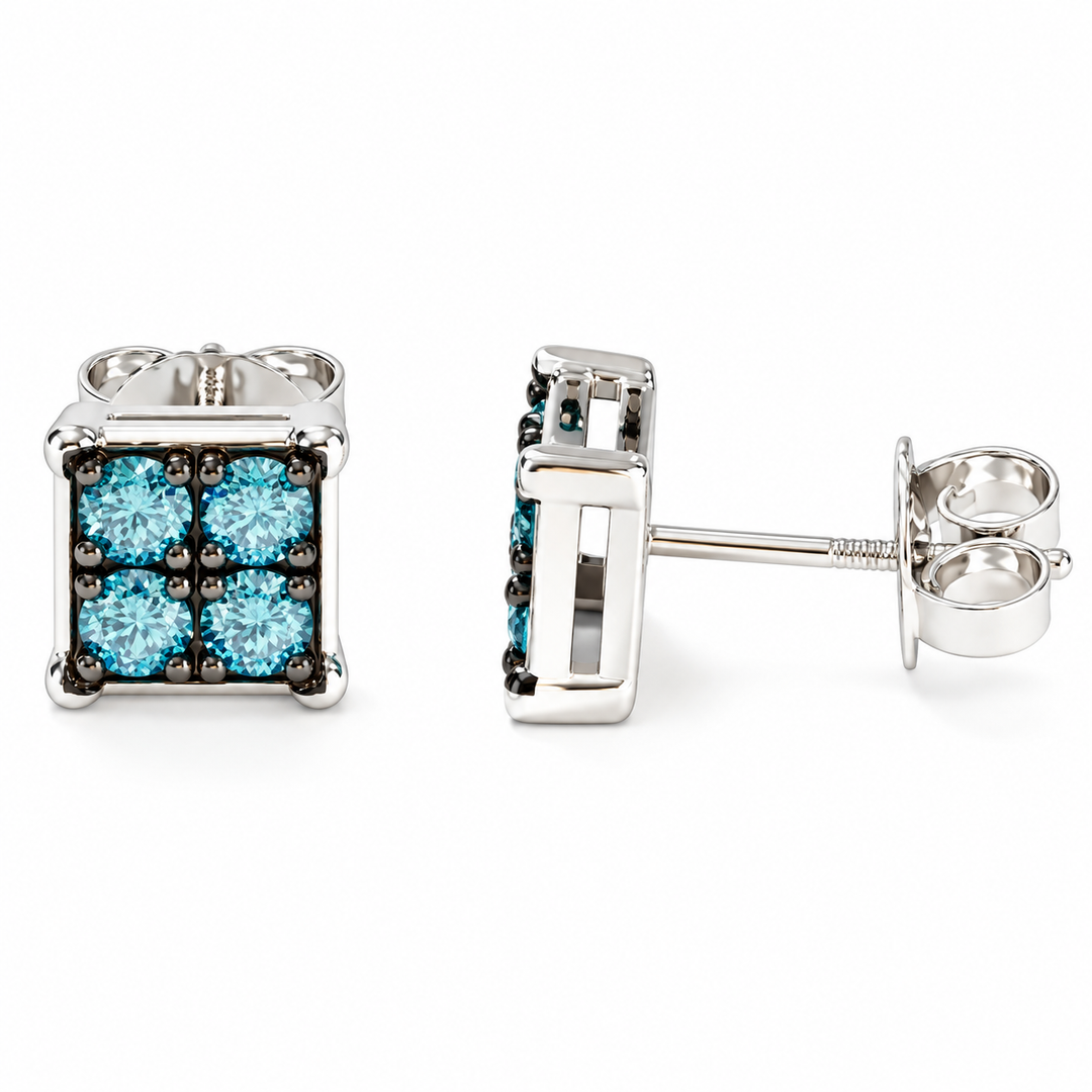 2.35 Ctw Blue Lab Grown Diamond Stud Earring in 925 Two Tone