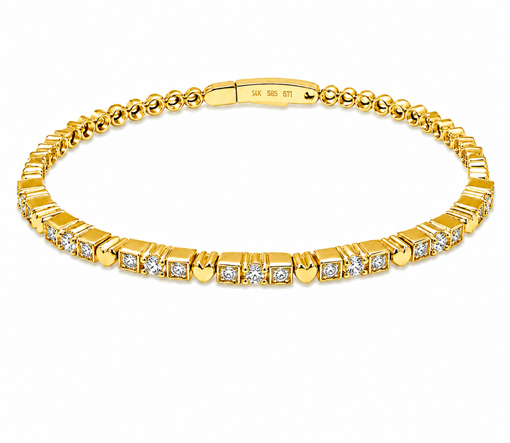 1.32 Ctw Lab Grown Diamond Flex Bangle in 925 Yellow Gold Plated