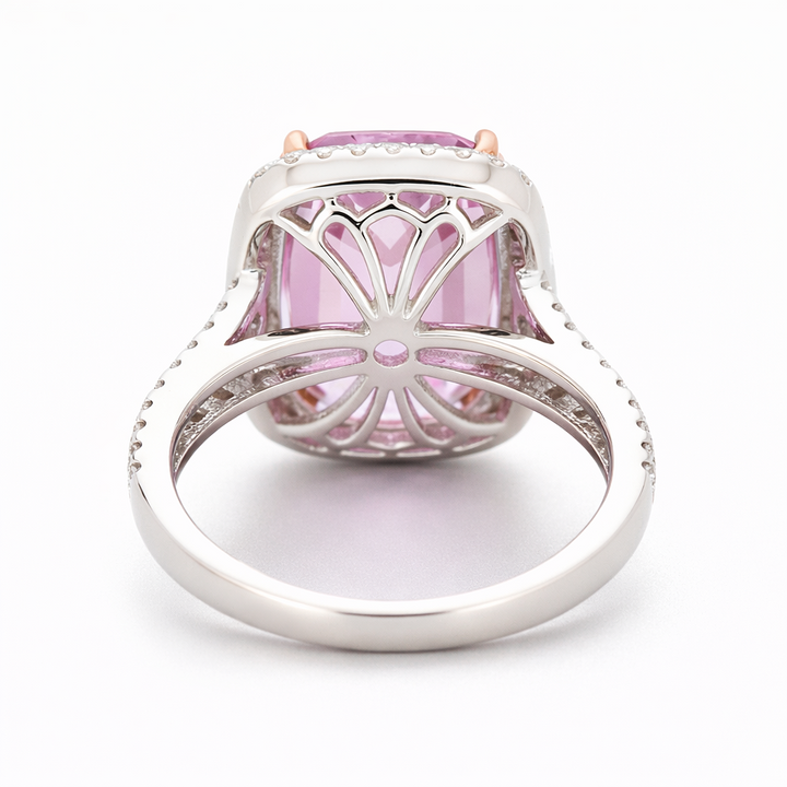9.91 Cts Kunzite and White Diamond Ring in 14K White Gold