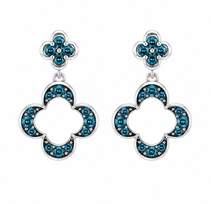 0.46 Ctw Blue Lab Grown Diamond Earring in 925 Two Tone
