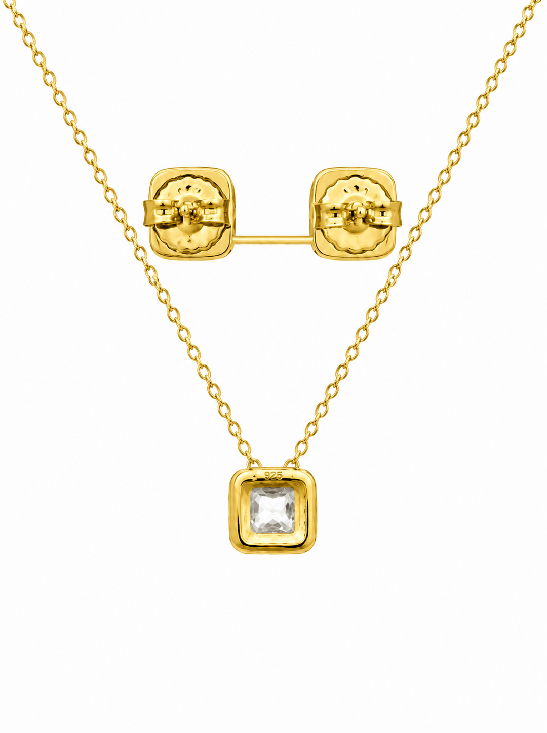 4.04 DEW Moissanite Earring-Necklace Set in 925 Yellow Gold Plated