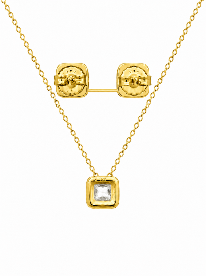 4.04 DEW Moissanite Earring-Necklace Set in 925 Yellow Gold Plated