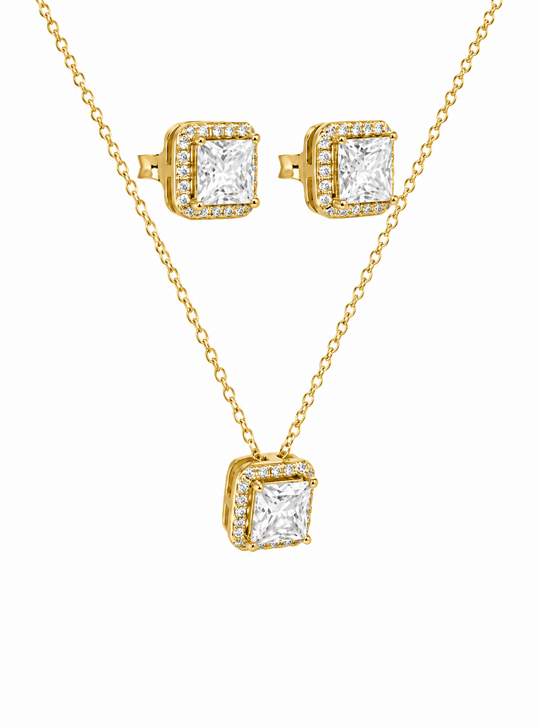 4.04 DEW Moissanite Earring-Necklace Set in 925 Yellow Gold Plated