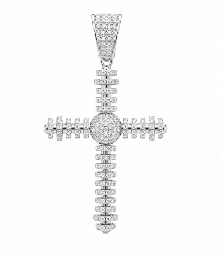 1.60 DEW Moissanite Cross Pendant in 925 Platinum Plated
