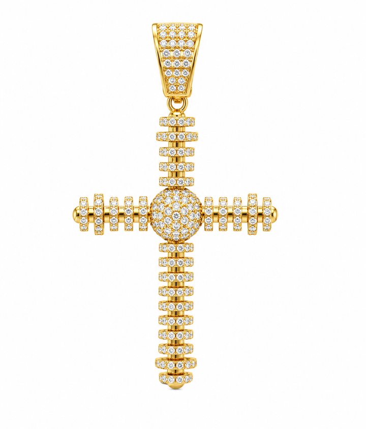 1.60 DEW Moissanite Cross Pendant in 925 Yellow Gold Plated