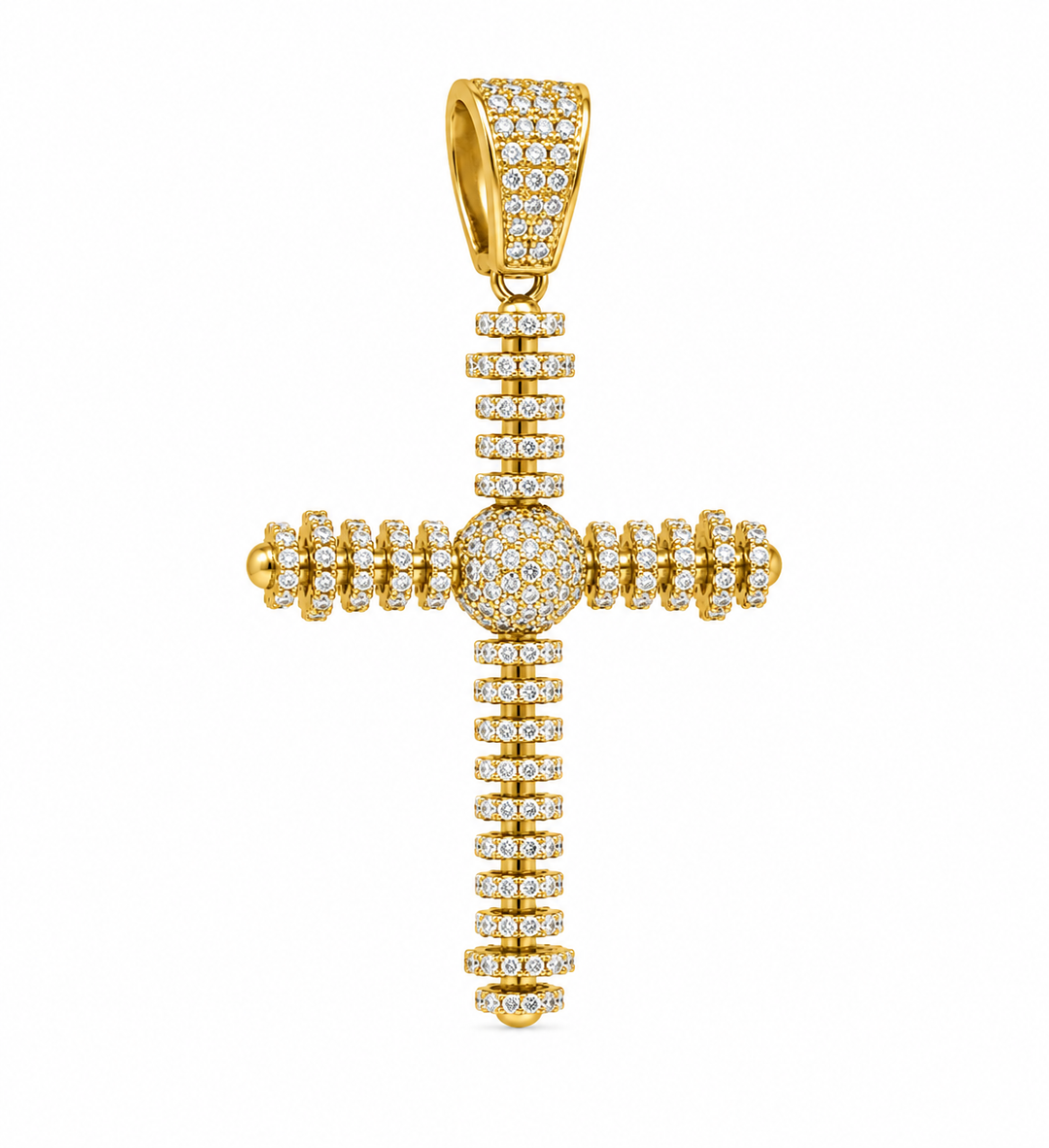 1.60 DEW Moissanite Cross Pendant in 925 Yellow Gold Plated