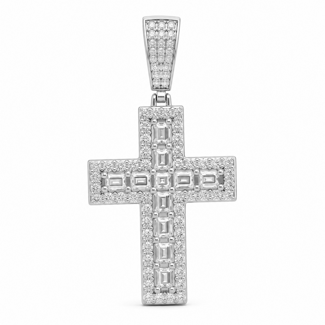 6.80 DEW Moissanite Cross Pendant in 925 Platinum Plated
