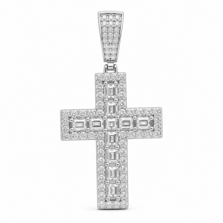 6.80 DEW Moissanite Cross Pendant in 925 Platinum Plated