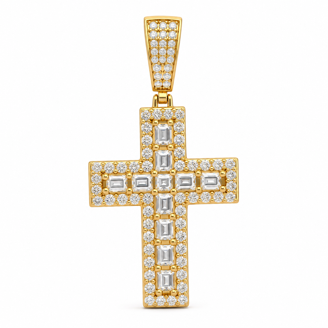 6.80 DEW Moissanite Cross Pendant in 925 Yellow Gold Plated