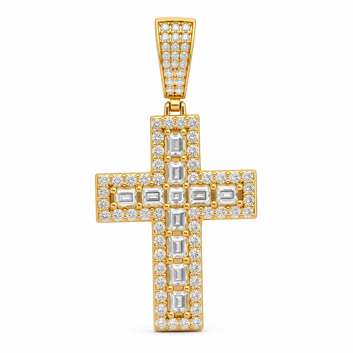6.80 DEW Moissanite Cross Pendant in 925 Yellow Gold Plated