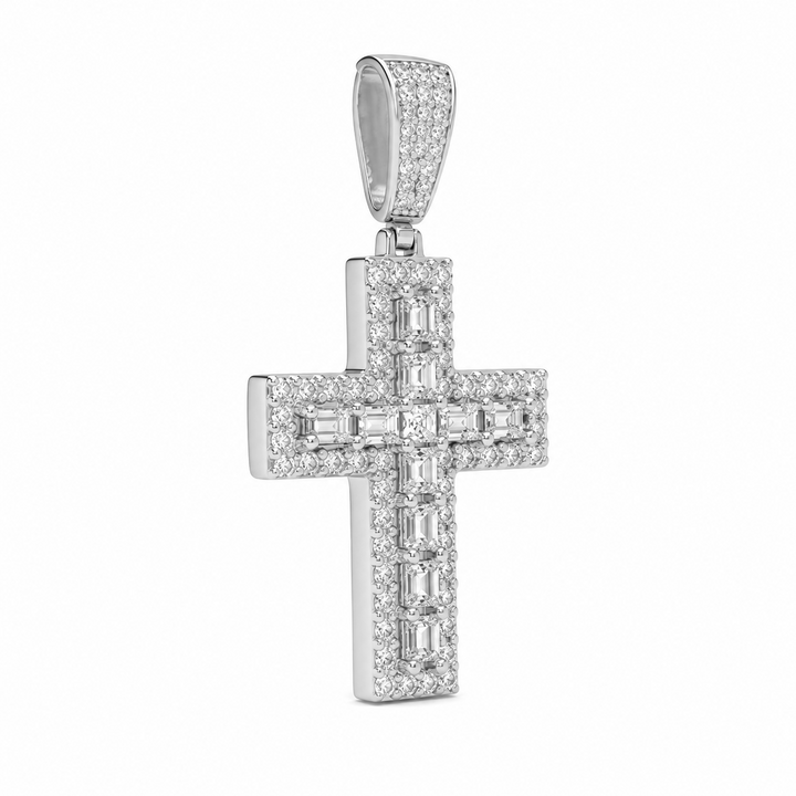 6.80 DEW Moissanite Cross Pendant in 925 Platinum Plated