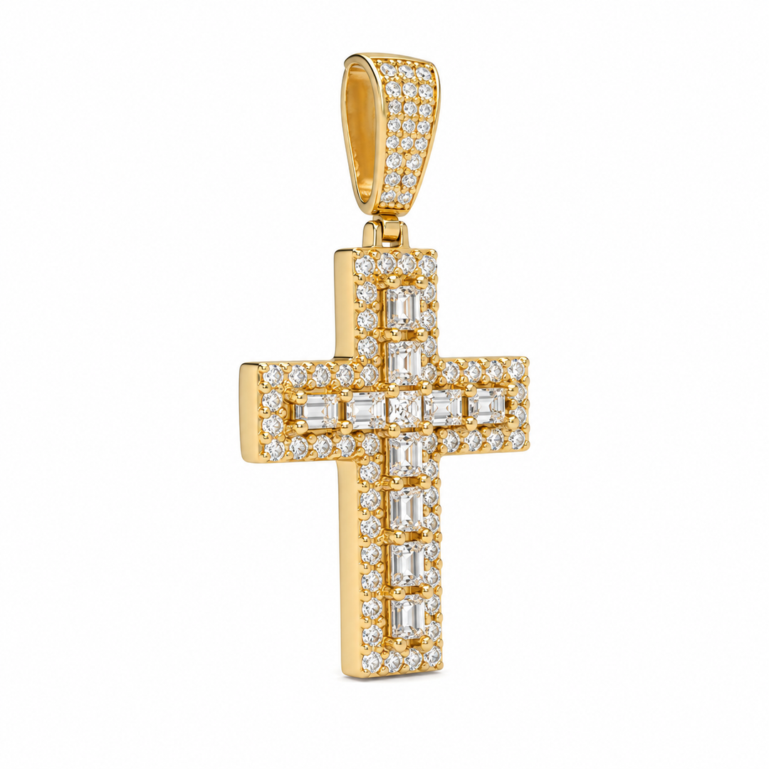 6.80 DEW Moissanite Cross Pendant in 925 Yellow Gold Plated