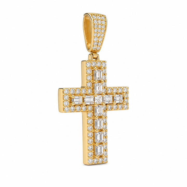 6.80 DEW Moissanite Cross Pendant in 925 Yellow Gold Plated