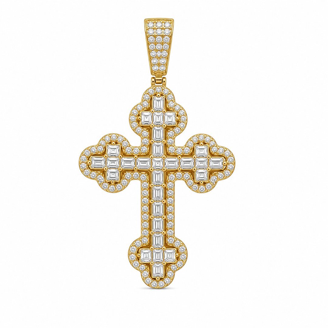 4.70 DEW Moissanite Cross Pendant in 925 Yellow Gold Plated