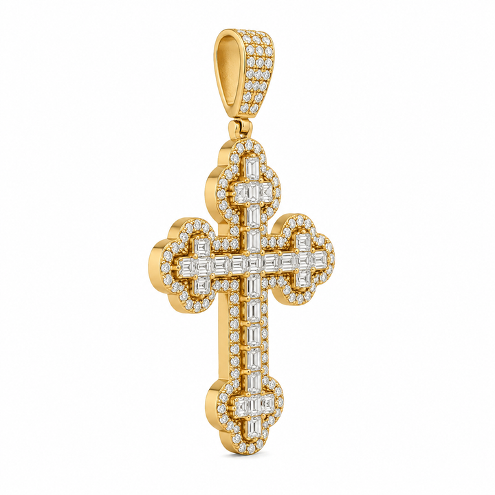 4.70 DEW Moissanite Cross Pendant in 925 Yellow Gold Plated