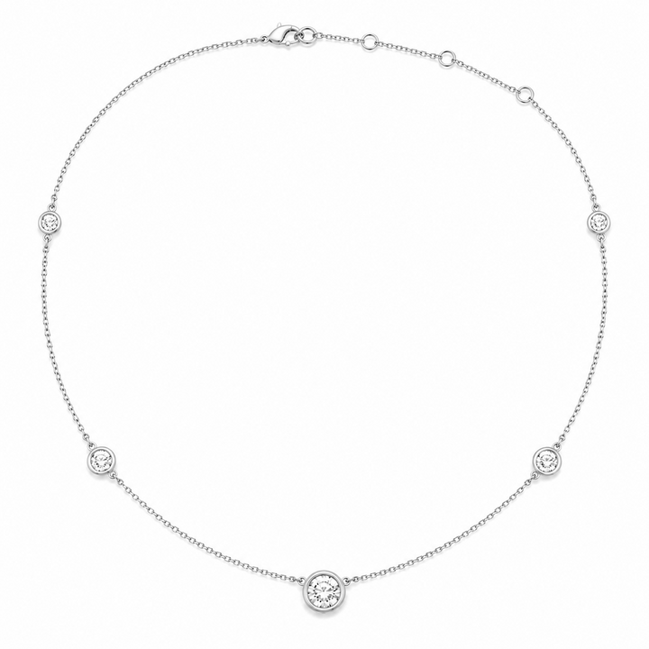 3.70 DEW Moissanite Station Necklace in 925 Platinum Plated