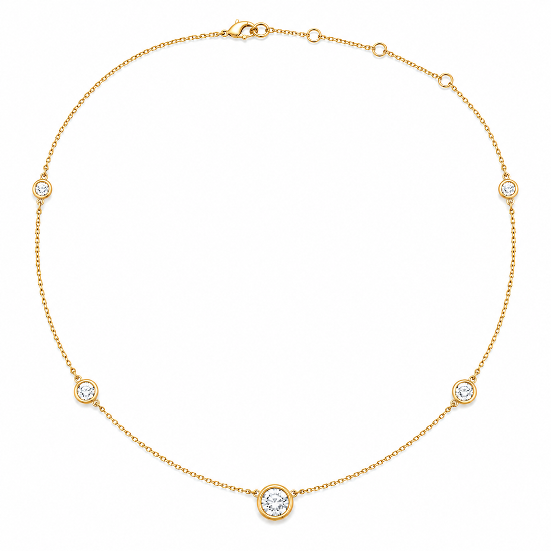 3.70 DEW Moissanite Station Necklace in 925 Yellow Gold Plated