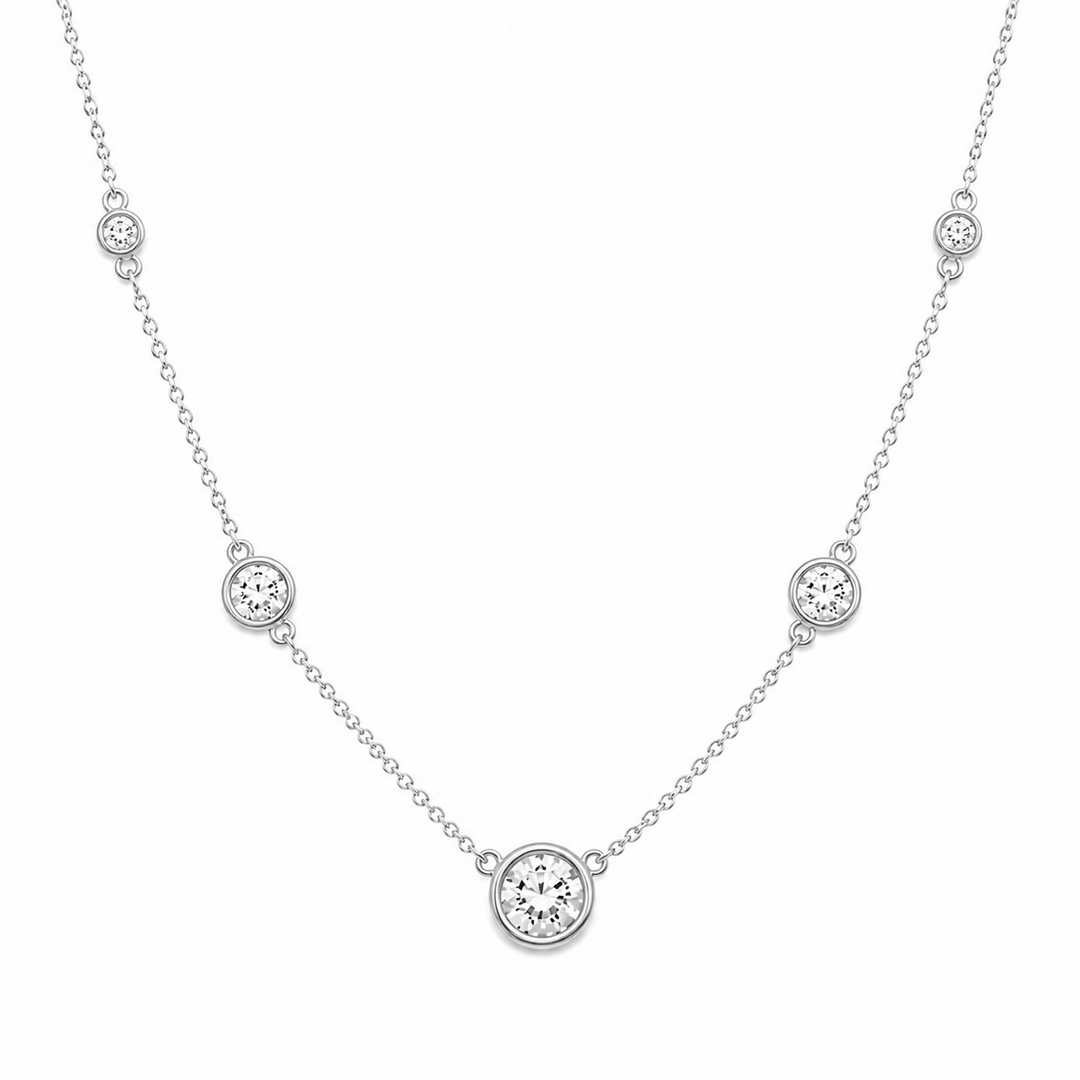 3.70 DEW Moissanite Station Necklace in 925 Platinum Plated