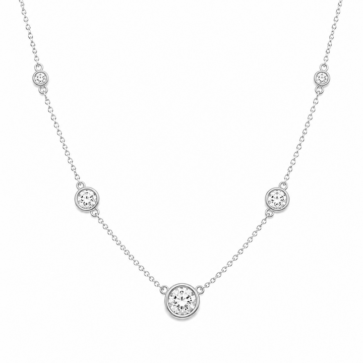3.70 DEW Moissanite Station Necklace in 925 Platinum Plated