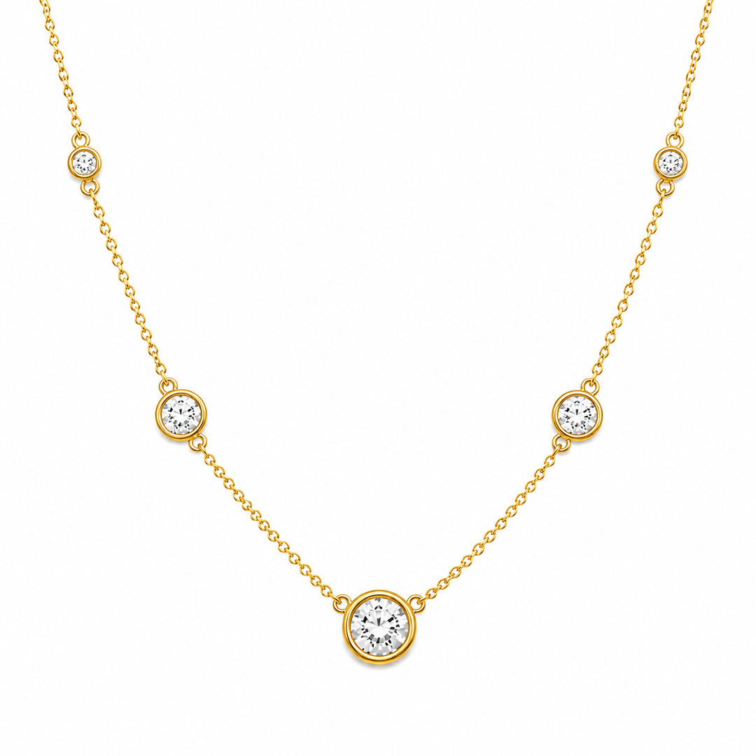 3.70 DEW Moissanite Station Necklace in 925 Yellow Gold Plated