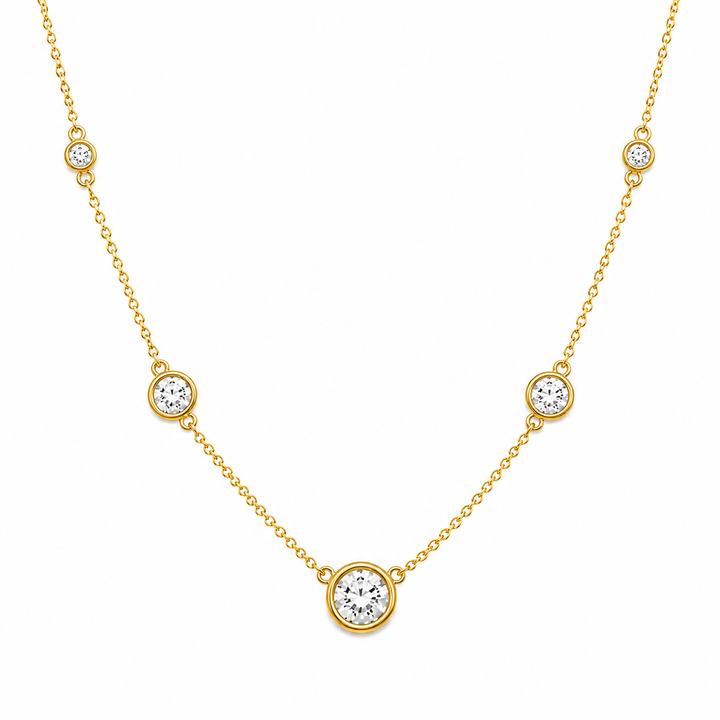3.70 DEW Moissanite Station Necklace in 925 Yellow Gold Plated