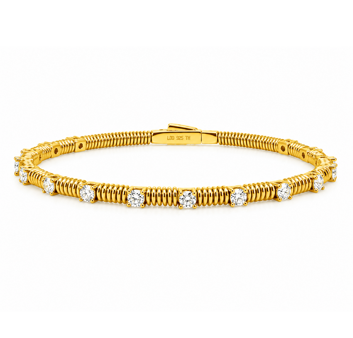 1.55 Ctw Lab Grown Diamond Flex Bangle in 925 Yellow Gold Plated