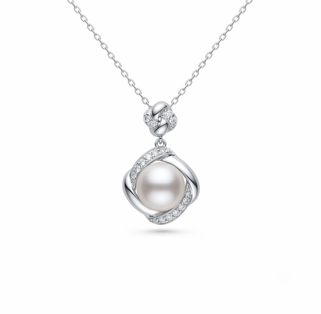 Pearl and  0.10 Ctw Lab Grown Diamond Pendant in 925 Platinum Plated