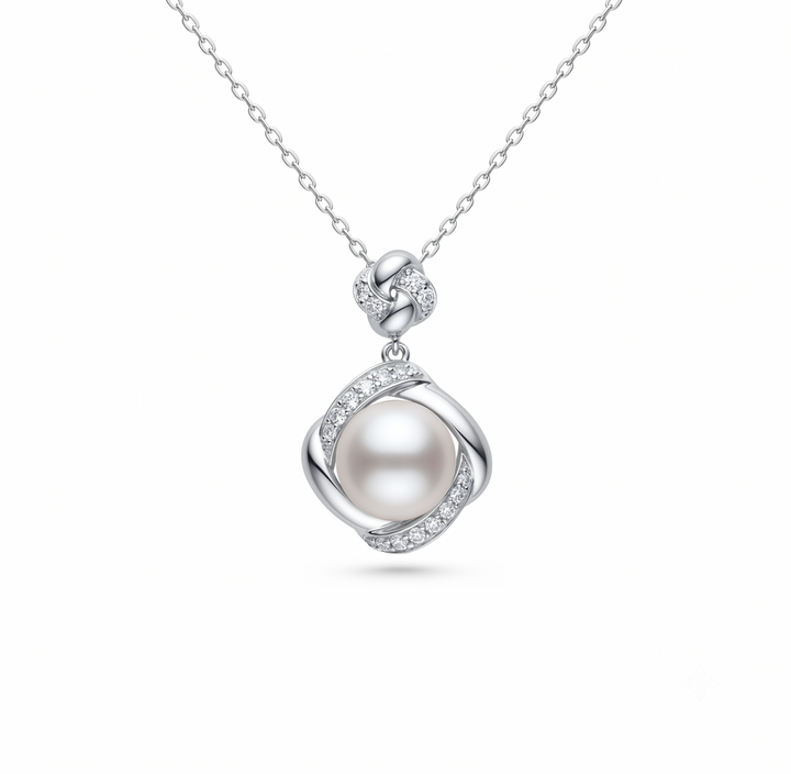 Pearl and  0.10 Ctw Lab Grown Diamond Pendant in 925 Platinum Plated