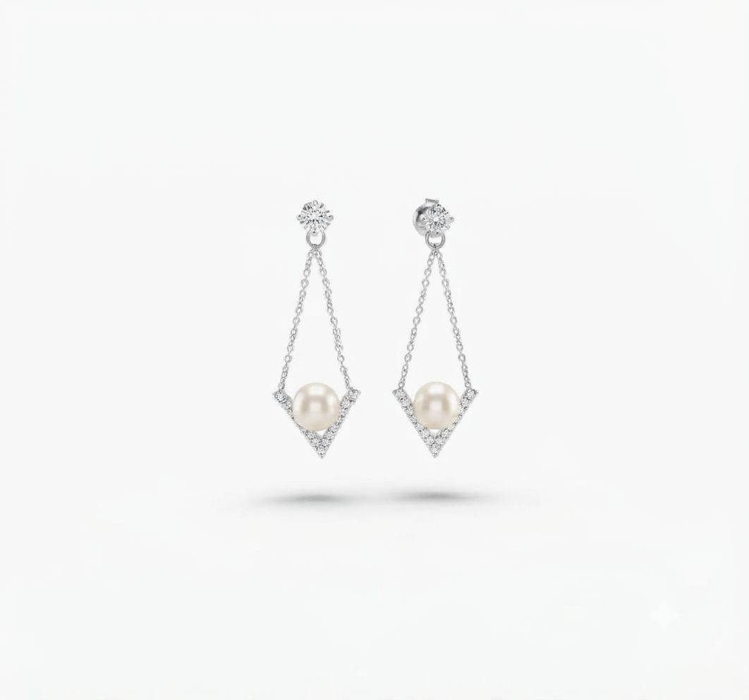 Pearl and  0.78 Ctw Lab Grown Diamond Earring in 925 Platinum Plated