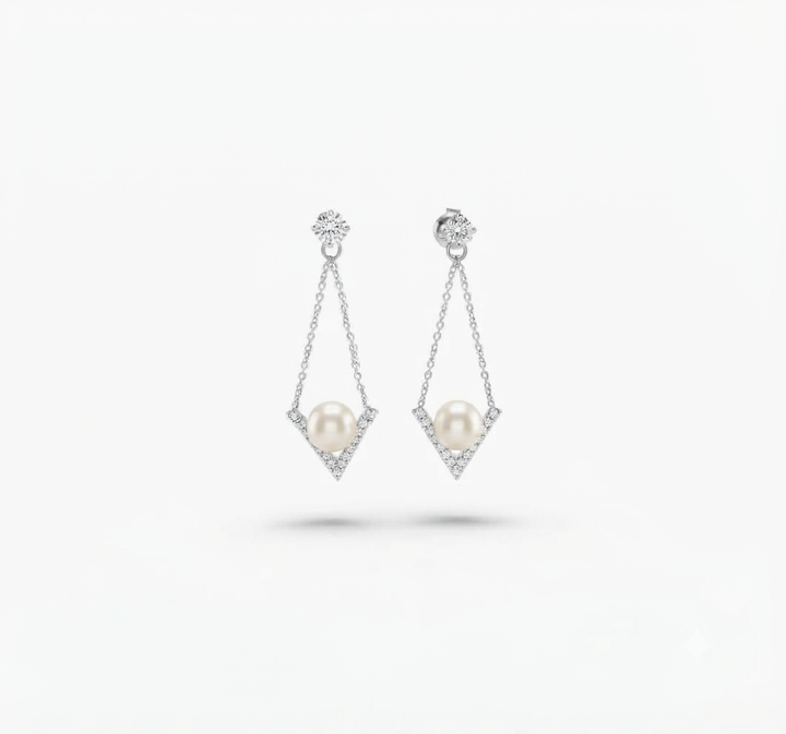 Pearl and  0.78 Ctw Lab Grown Diamond Earring in 925 Platinum Plated