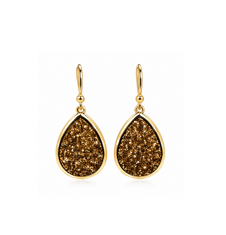 13.20 Golden Color Drusy Pear Shape Earring in Brass