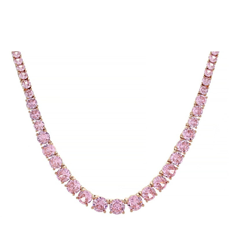 34.85 Ctw Pink Cubic Zirconia Necklace in Brass Rose Gold Plated