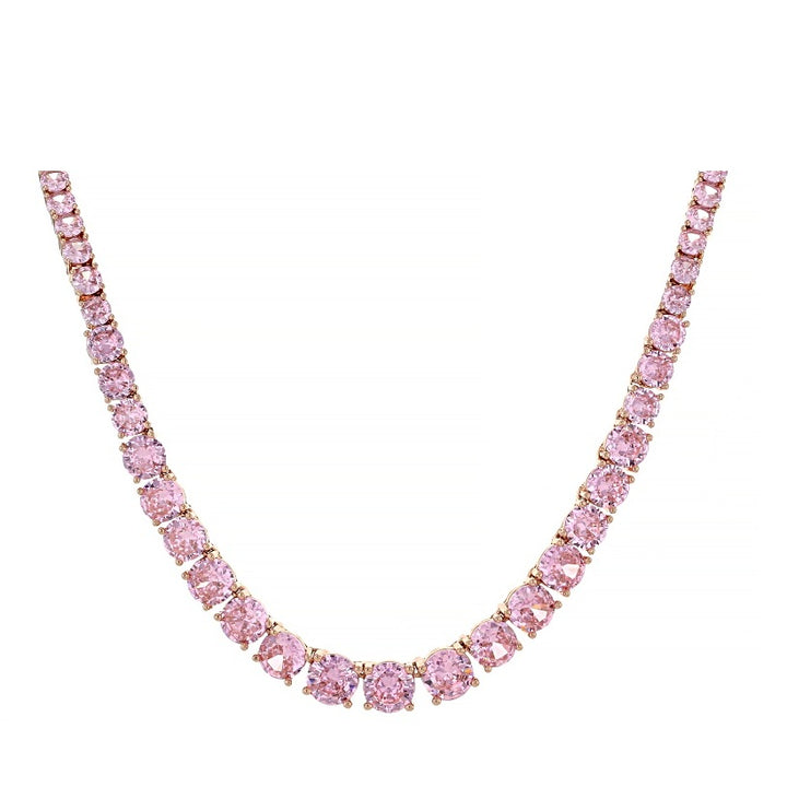 34.85 Ctw Pink Cubic Zirconia Necklace in Brass Rose Gold Plated