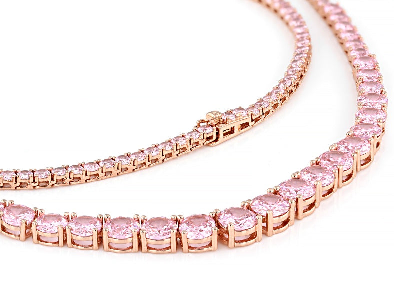 34.85 Ctw Pink Cubic Zirconia Necklace in Brass Rose Gold Plated