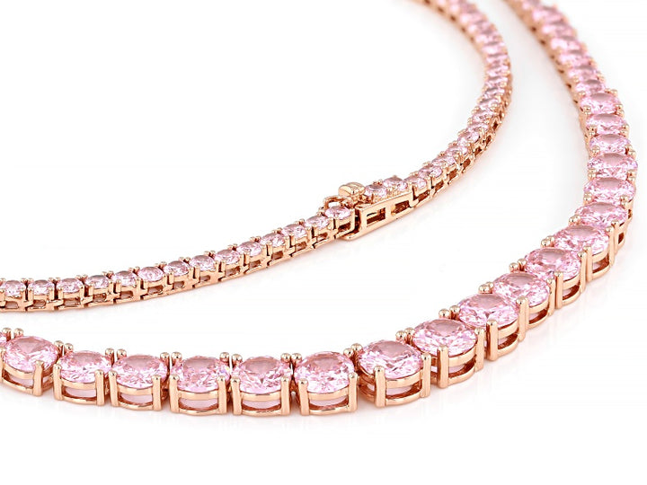 34.85 Ctw Pink Cubic Zirconia Necklace in Brass Rose Gold Plated