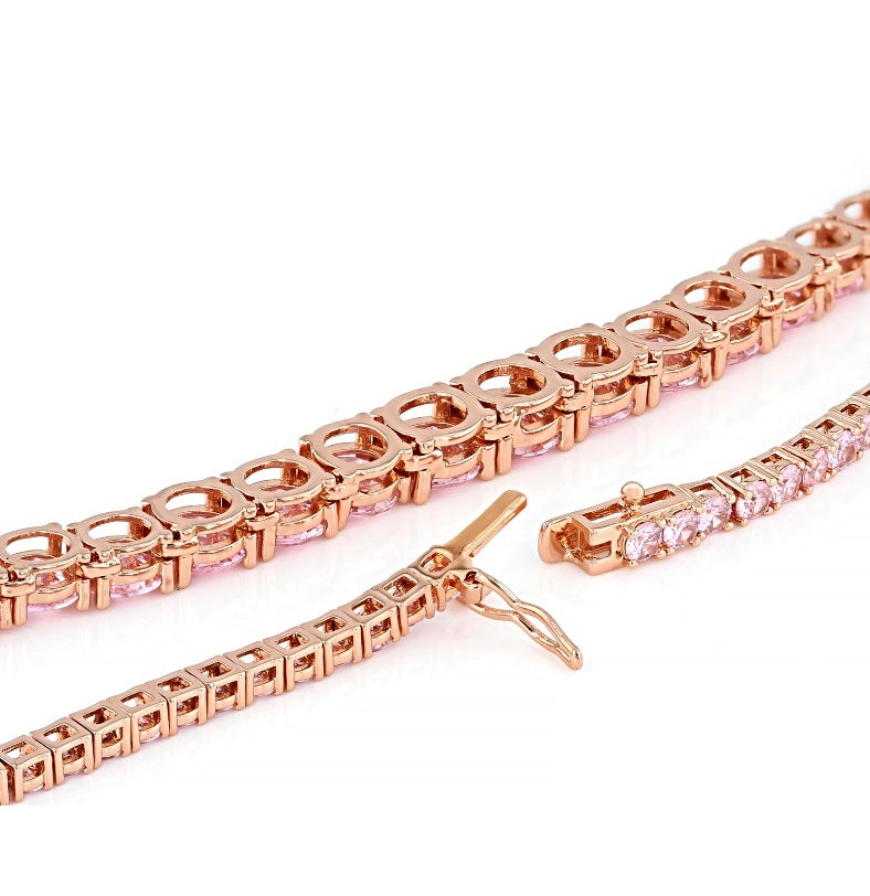 34.85 Ctw Pink Cubic Zirconia Necklace in Brass Rose Gold Plated