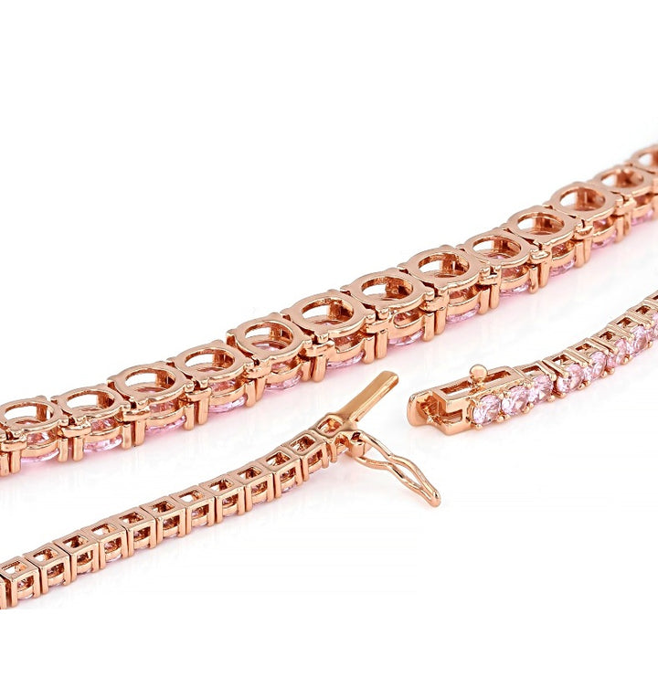 34.85 Ctw Pink Cubic Zirconia Necklace in Brass Rose Gold Plated