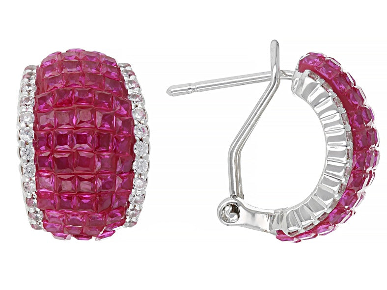 3.95 Ctw Ruby and White Color Zircon Ring and Earring Set in Brass Platinum Plated